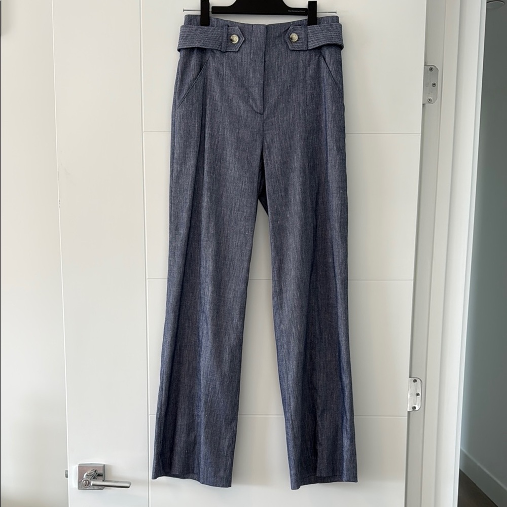 Veronica Beard Blue Wide-Leg Trousers. Size 4.